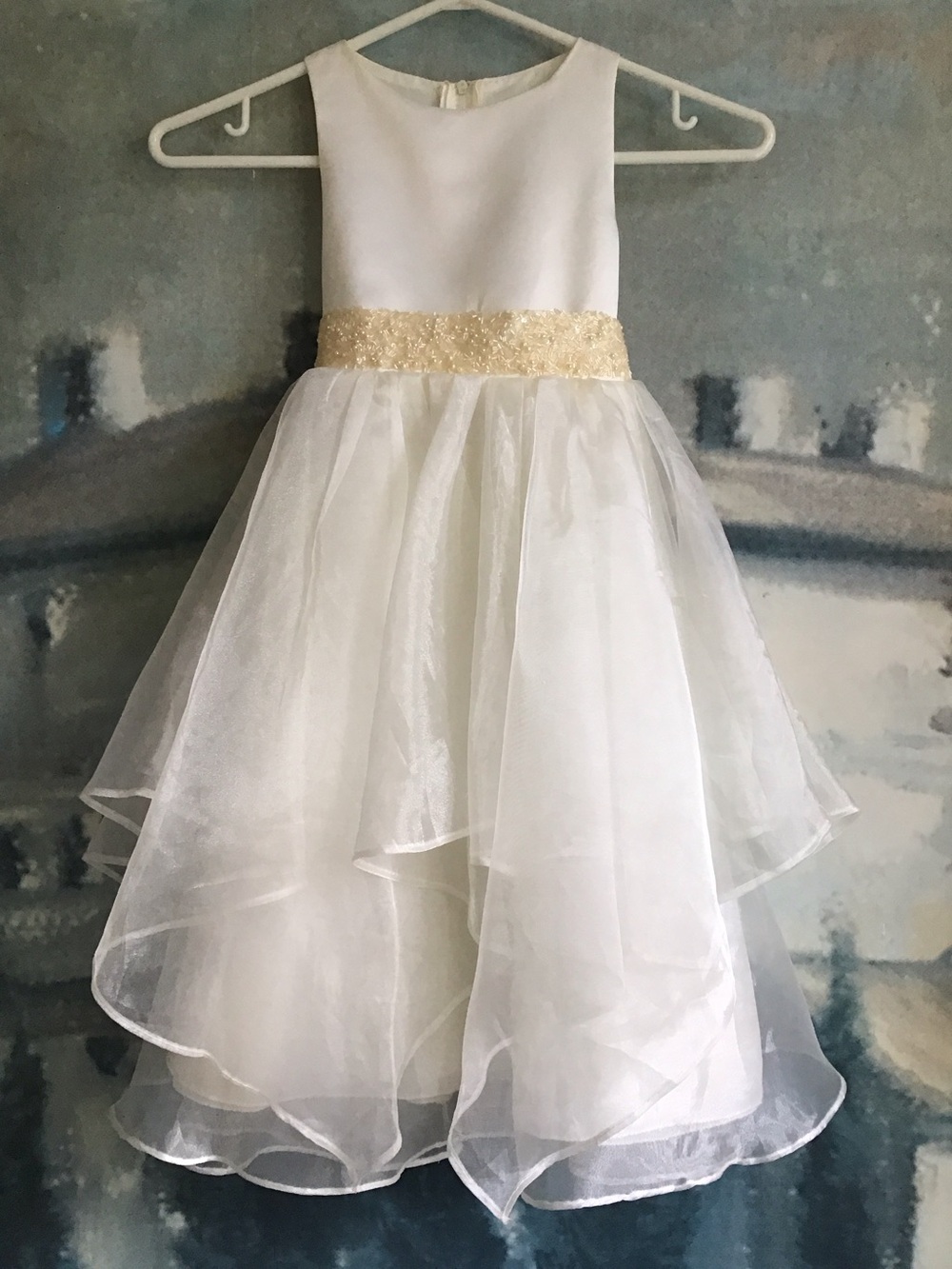Chic Baby Girls Style #0302 Size 2 Asymmetric Ruffles Satin Organza Flower Dress